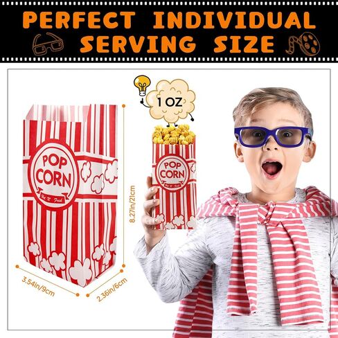 GUANFU Paper Popcorn Bags Bulk - 1oz Popcorn Bags Individual Servings Popcorn Machine Supplies for Movie Night Carnival Theme Party Disposable Pop Corn Snack Bag for Theater Style Popcorn Maker(100) in Saudi Arabia