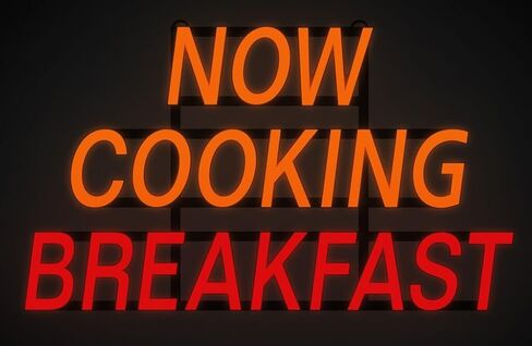 لافتة LED باللونين الأحمر والأصفر شديدة التحمل "Now Cooking Breakfast"، بعرض 81.24 سم × ارتفاع 45.72 سم in Kuwait