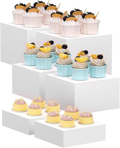 White Acrylic Food Risers,Buffet Risers 5-Sided Acrylic Riser with Hollow Bottoms,for Brunch,Buffet,Weddings,Parties (Square - 2 Sets - White) in Saudi Arabia