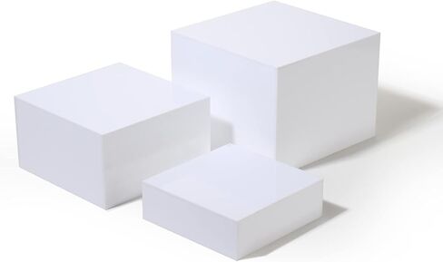 White Acrylic Food Risers,Buffet Risers 5-Sided Acrylic Riser with Hollow Bottoms,for Brunch,Buffet,Weddings,Parties (Square - 2 Sets - White) in Saudi Arabia