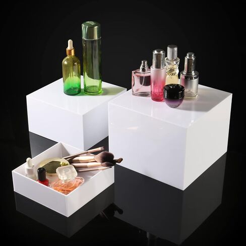 White Acrylic Food Risers,Buffet Risers 5-Sided Acrylic Riser with Hollow Bottoms,for Brunch,Buffet,Weddings,Parties (Square - 2 Sets - White) in Saudi Arabia
