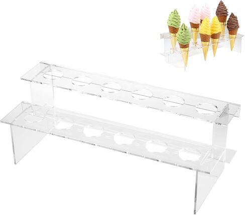 حامل مخروط الآيس كريم الشفاف، حامل آيس كريم أكريليك بطبقتين، حامل عرض مخروطي للطعام مع 12 فتحة، حامل عرض مخروط الوافل، حامل فشار سوشي لف اليد لتزيين حفلات أعياد الميلاد in Kuwait