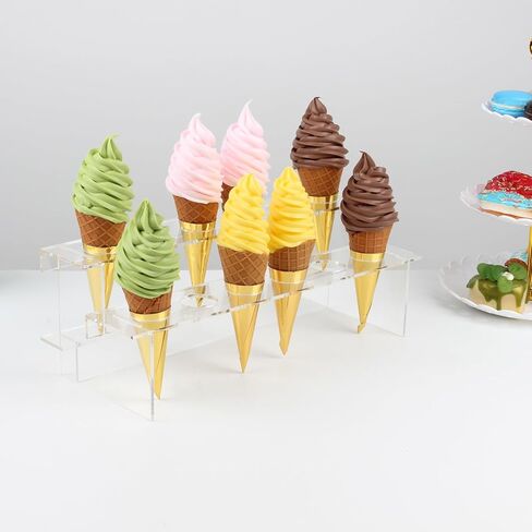 حامل مخروط الآيس كريم الشفاف، حامل آيس كريم أكريليك بطبقتين، حامل عرض مخروطي للطعام مع 12 فتحة، حامل عرض مخروط الوافل، حامل فشار سوشي لف اليد لتزيين حفلات أعياد الميلاد in Kuwait