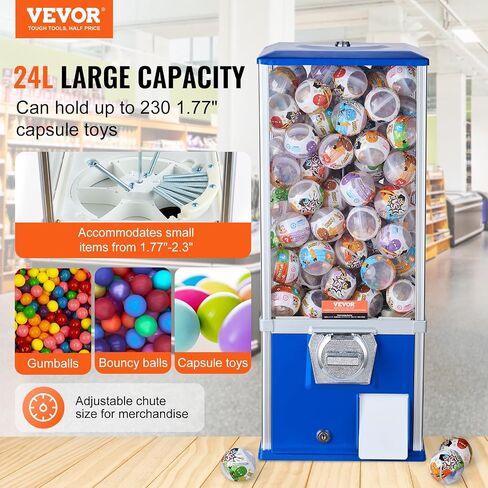 VEVOR Gumball Machine for Kids, 25" Height Home Vending Machine, PS Bouncy Balls Dispenser, Hold 230 Capsule Toys, Rectangle Bubble Gum Machine for Game Stores, Coin Operated Gumball Bank, Blue in Saudi Arabia