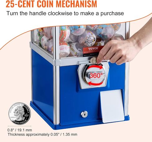 VEVOR Gumball Machine for Kids, 25" Height Home Vending Machine, PS Bouncy Balls Dispenser, Hold 230 Capsule Toys, Rectangle Bubble Gum Machine for Game Stores, Coin Operated Gumball Bank, Blue in Saudi Arabia