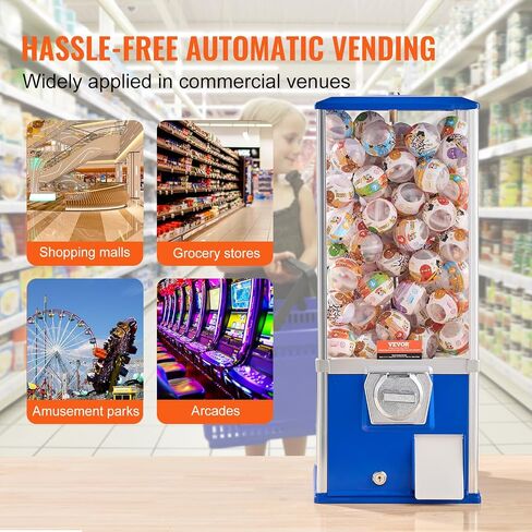 VEVOR Gumball Machine for Kids, 25" Height Home Vending Machine, PS Bouncy Balls Dispenser, Hold 230 Capsule Toys, Rectangle Bubble Gum Machine for Game Stores, Coin Operated Gumball Bank, Blue in Saudi Arabia