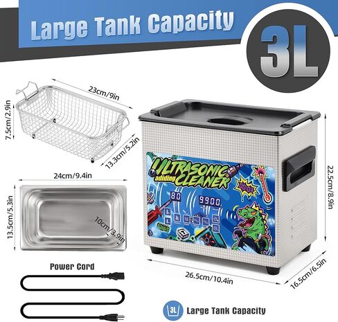 منظف ​​الأجزاء بالموجات فوق الصوتية من Adiding، منظف صوتي مطور بقدرة 120 واط مع سخان ومؤقت رقمي، آلة تنظيف مختبر منظف المجوهرات الاحترافية 45 كيلو هرتز مع سلة لعملات لوحة دوائر المكربن، 3 لتر in Kuwait