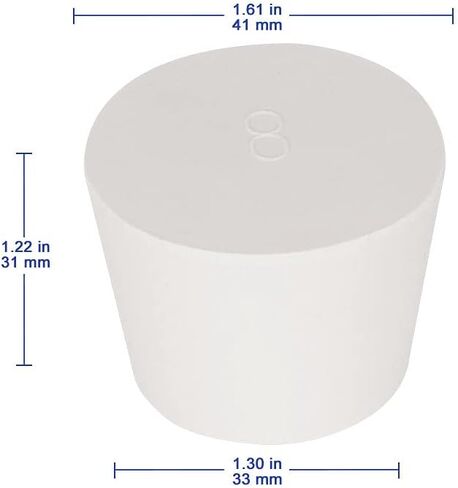 5PK 8# سدادات مطاطية صلبة - الحجم: زجاجة 1.30 بوصة، الجزء العلوي 1.61 بوصة، الطول 1.22 بوصة - سدادات مطاطية بيضاء مدببة ذات ختم مختبري in Saudi Arabia