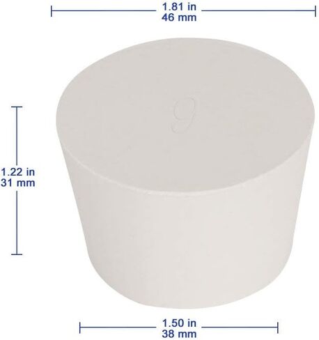 5PK 8# Solid Rubber Stoppers - Size: 1.30" Bottle, 1.61" Top, 1.22" Length - White Tapered Lab Seal Rubber Stoppers in Saudi Arabia