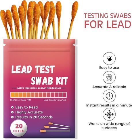 مجموعة مسحات اختبار الرصاص (10 قطع من مسحات اختبار الرصاص في كيس قابل للغلق) نتائج لمدة 20 ثانية باستخدام الماء فقط. شرائط اختبار الرصاص للدهانات والأطباق ولعب الأطفال والمعادن والسيراميك والخشب (LSB10) in Kuwait