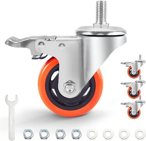 3 inch Casters 1 Inch Thread Stem Casters Heavy Duty Swivel Threaded Stem Caster Wheels with Screw Diameter 1/2''-13x1'' Length 1 Inch Thread Dual Locking Wheel with Brakes Pack of 4 (3 inch) in Kuwait