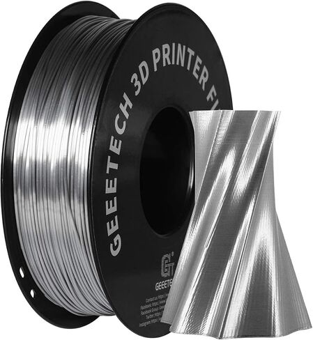 Geeetech Silk PLA Filament 1.75mm for 3D Printer, Metal-Like Shiny Consumable 1kg (2.2lbs) 1 Spool, Dimensional Accuracy +/- 0.03 mm,Metallic Silver in Kuwait