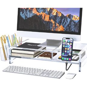 Acrylic Monitor Stand 2 Tier,Rocfinity Clear Laptop Stand for Desk With Pen Holder,20"W for All Keyboards,Acrylic Laptop Riser with Storage,Monitor Stand Riser with Phone Holder,Desk Organizer for Home Office, PCs-2 Pack in Saudi Arabia