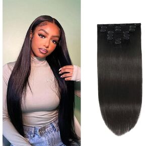 Kinky Straight Clip in Hair Extensions Brazilian Virgin Remy Hair Clip In For Black Women Natural Black Color Double Weft 100% Human Hair Pcs/Set 130 Gram 12 Inch in Saudi Arabia