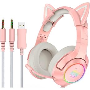K9 3.5mm Wired Gaming Headset Removable Cat Ears Headphones Noise Canceling E-Sports Earphone with Microphone RGB LED Light Volume Control Mute Mic for Desktop PC in Saudi Arabia