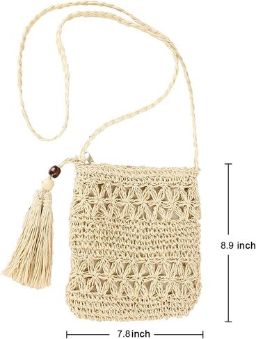 CHIC DIARY Small Straw Crossbody Bag Women Weave Rattan Shoulder Bag Beach Shoulder Purse with Tassel in Kuwait