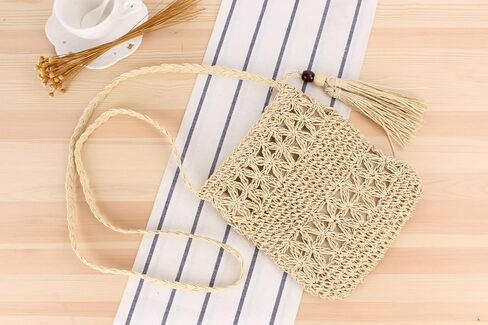 CHIC DIARY Small Straw Crossbody Bag Women Weave Rattan Shoulder Bag Beach Shoulder Purse with Tassel in Kuwait