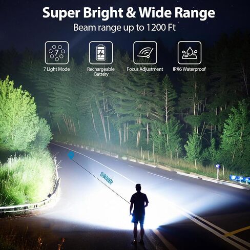 2 Pack LED Rechargeable Flashlights, 90,000 High Lumens Super Bright Flash Light, 7 Modes with COB Light, IPX6 Waterproof, Adjustable Focus Tactical Flashlights for Home Camping and Emergencies in Kuwait