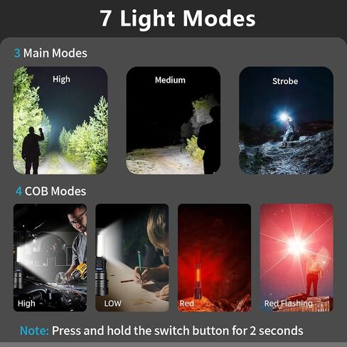 2 Pack LED Rechargeable Flashlights, 90,000 High Lumens Super Bright Flash Light, 7 Modes with COB Light, IPX6 Waterproof, Adjustable Focus Tactical Flashlights for Home Camping and Emergencies in Kuwait