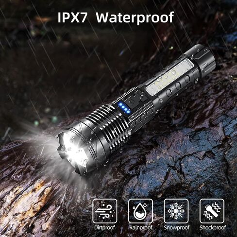 2 Pack LED Rechargeable Flashlights, 90,000 High Lumens Super Bright Flash Light, 7 Modes with COB Light, IPX6 Waterproof, Adjustable Focus Tactical Flashlights for Home Camping and Emergencies in Kuwait