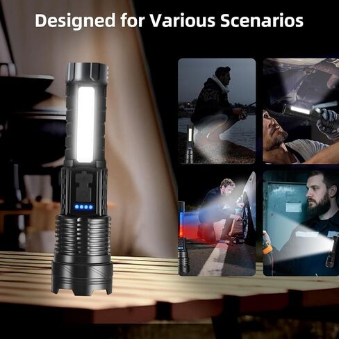 2 Pack LED Rechargeable Flashlights, 90,000 High Lumens Super Bright Flash Light, 7 Modes with COB Light, IPX6 Waterproof, Adjustable Focus Tactical Flashlights for Home Camping and Emergencies in Kuwait