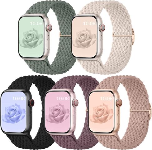 5 pack Stretchy Braided Solo Loop Compatible with Apple Watch Bands 38mm 40mm 41mm 42mm 44mm 45mm 49mm for Women,Elastic Nylon Adjustable Sport bands for iWatch Series 10 9 8 7 6 5 4 3 SE Ultra in Kuwait
