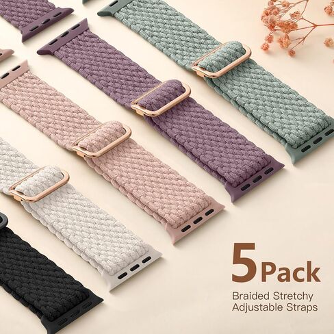 5 pack Stretchy Braided Solo Loop Compatible with Apple Watch Bands 38mm 40mm 41mm 42mm 44mm 45mm 49mm for Women,Elastic Nylon Adjustable Sport bands for iWatch Series 10 9 8 7 6 5 4 3 SE Ultra in Kuwait