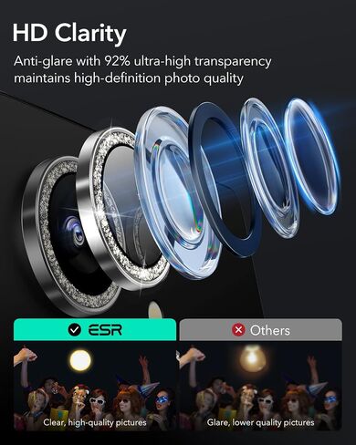 ESR لـ Samsung Galaxy S25 Ultra Camera Lens Protector ، حماة العدسات الفردية ، الزجاج المتقلب للغاية مع تحوّل الألومنيوم ، ودود الحالات ، ومجموعة واحدة ، فضية بريق in Saudi Arabia