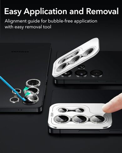 ESR لـ Samsung Galaxy S25 Ultra Camera Lens Protector ، حماة العدسات الفردية ، الزجاج المتقلب للغاية مع تحوّل الألومنيوم ، ودود الحالات ، ومجموعة واحدة ، فضية بريق in Saudi Arabia