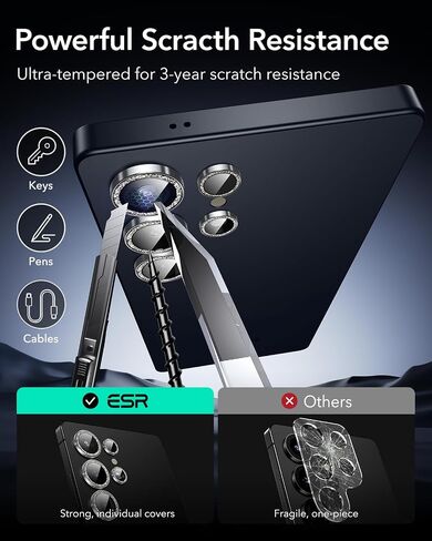ESR لـ Samsung Galaxy S25 Ultra Camera Lens Protector ، حماة العدسات الفردية ، الزجاج المتقلب للغاية مع تحوّل الألومنيوم ، ودود الحالات ، ومجموعة واحدة ، فضية بريق in Saudi Arabia