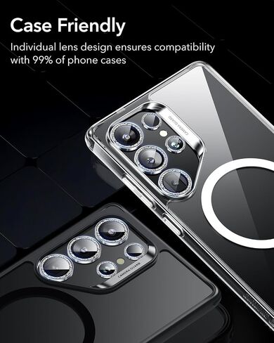 ESR لـ Samsung Galaxy S25 Ultra Camera Lens Protector ، حماة العدسات الفردية ، الزجاج المتقلب للغاية مع تحوّل الألومنيوم ، ودود الحالات ، ومجموعة واحدة ، فضية بريق in Saudi Arabia