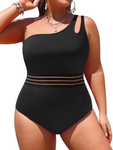 Aqua Eve Plus Size One Piece Swimsuit One Shoulder Bathing Suit Tummy Control Keyhole Swimwear in Kuwait