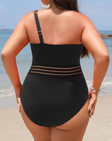 Aqua Eve Plus Size One Piece Swimsuit One Shoulder Bathing Suit Tummy Control Keyhole Swimwear in Kuwait