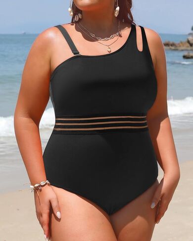 Aqua Eve Plus Size One Piece Swimsuit One Shoulder Bathing Suit Tummy Control Keyhole Swimwear in Kuwait