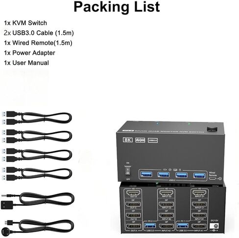 1 كمبيوتر جديد KVM Switch 4 مراقبين 2 كمبيوتر ، USB 3.0 HDMI+DisplayPort أربعة شاشة KVM ل 2 PC Share 4USB 4USB in Saudi Arabia