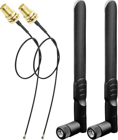 Wifi Bluetooth Antenna 2 Pack & Pigtain 2 Pack ، 5Ghz 2.4GHz M.2 NGFF WIFI HOTENNA 5DBI ، 8 بوصة RP SMA-Female إلى IPEX4/MHF4 كابل in Kuwait