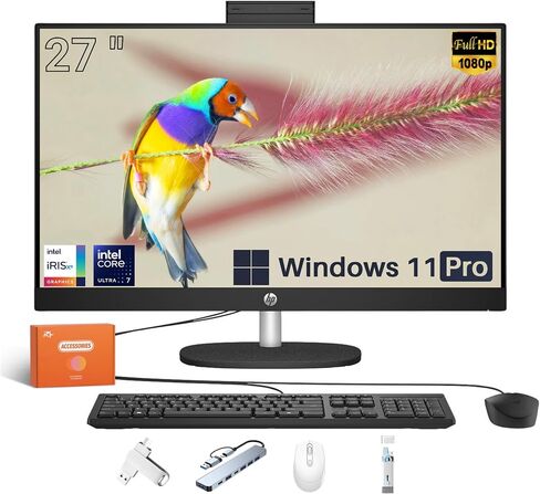 HP 27 "شاشة تعمل باللمس في كمبيوتر سطح مكتب واحد ، Intel 12-Core Ultra 7 ، عرض IPS FHD ، ارتفاع قابل للتعديل ، 32 جيجابايت DDR5 ، 2 تيرابايت SSD ، Win 11 Pro ، Jet Black ، مع الملحقات in Saudi Arabia