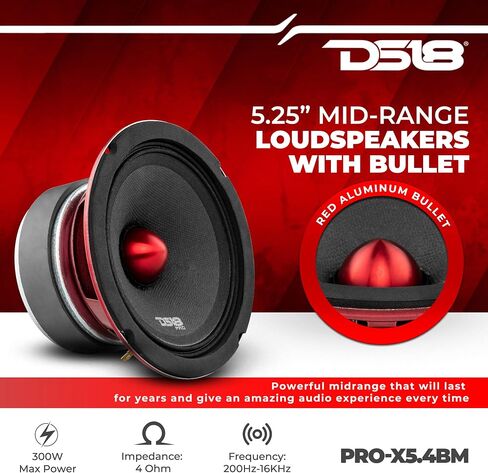 DS18 PRO-X5.4BM-5.25 "مكبرات صوت متوسطة المدى رصاصة-150 واط RMS 300 واط كحد أقصى ، 4 أوم-2 مكبرات صوت in Kuwait