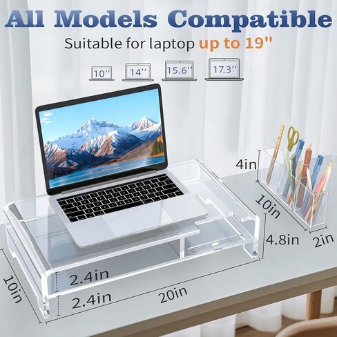 جهاز مراقبة الأكريليك 2 طبقة ، Rocfinity Clear Clear Laptop Stand for Desk مع حامل القلم ، و 20 "W لجميع لوحات المفاتيح ، و ROCRYLIC LAPTOP RISER مع التخزين ، ومراقبة حامل مع حامل الهاتف ، والمنظم المكتبي للمكتب المنزلي ، و PCS-2 Pack in Saudi Arabia