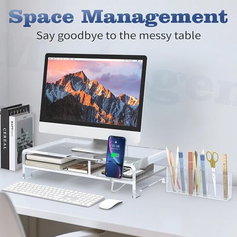 جهاز مراقبة الأكريليك 2 طبقة ، Rocfinity Clear Clear Laptop Stand for Desk مع حامل القلم ، و 20 "W لجميع لوحات المفاتيح ، و ROCRYLIC LAPTOP RISER مع التخزين ، ومراقبة حامل مع حامل الهاتف ، والمنظم المكتبي للمكتب المنزلي ، و PCS-2 Pack in Saudi Arabia