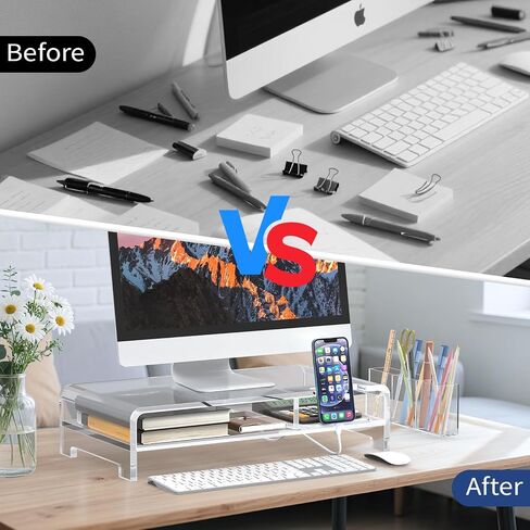 جهاز مراقبة الأكريليك 2 طبقة ، Rocfinity Clear Clear Laptop Stand for Desk مع حامل القلم ، و 20 "W لجميع لوحات المفاتيح ، و ROCRYLIC LAPTOP RISER مع التخزين ، ومراقبة حامل مع حامل الهاتف ، والمنظم المكتبي للمكتب المنزلي ، و PCS-2 Pack in Saudi Arabia