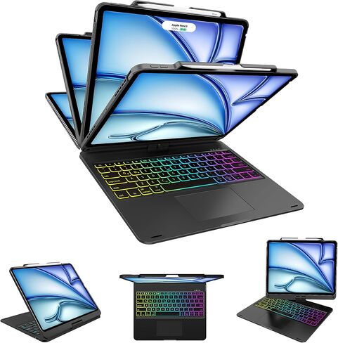 D DINGRICH Touch iPad Pro 12.9 Case with Keyboard 7th/5th Generation, Magic 360°Rotatable & Swivel Bluetooth Keyboard with Trackpad, 7 Backlight Color with Pencil Holder for iPad Pro 12.9" 4th/3rd Gen in Kuwait