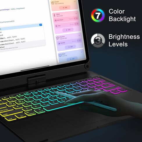 D DINGRICH Touch iPad Pro 12.9 Case with Keyboard 7th/5th Generation, Magic 360°Rotatable & Swivel Bluetooth Keyboard with Trackpad, 7 Backlight Color with Pencil Holder for iPad Pro 12.9" 4th/3rd Gen in Kuwait