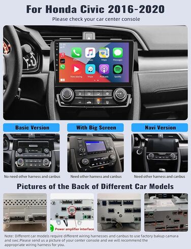 SIXWIN 2G+64G Android Car Stereo for Honda Civic 2016-2020 with Wireless Apple CarPlay Android Auto Mirror Link 9 Inch Touchscreen Honda Carplay Screen with Bluetooth FM GPS Navigation WiFi HiFi SWC in Kuwait