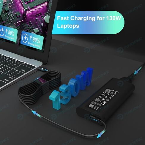 130W ETL USB Type C Captop Charger متوافق مع Dell XPS 15 17 9500 9510 9520 9530 9700 9710 9720 2IN1 ، Precision 5550 5560 5530 5570 5470 5480 5760 ، Latitud in Kuwait