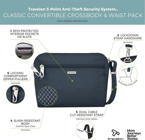 Travelon Women's Classic Convertible Crossbody & Waist Pack, Black, 8 x 7 x 2 in Kuwait