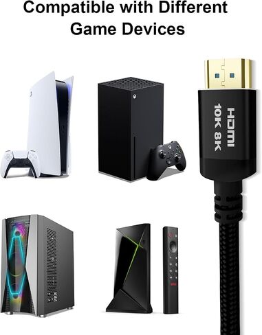 10K 8K 4K HDMI 2.1 Cable, 10 Ft 48Gbps Ultra High Speed HDMI Cable, Support 10K@30Hz 8K@60Hz 4K@120Hz, D-HDR, EARC Dolby Atmos for TV, Projector, Monitor, PS5/4, Xbox, Laptop in Kuwait