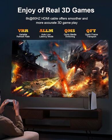 10K 8K 4K HDMI 2.1 Cable, 10 Ft 48Gbps Ultra High Speed HDMI Cable, Support 10K@30Hz 8K@60Hz 4K@120Hz, D-HDR, EARC Dolby Atmos for TV, Projector, Monitor, PS5/4, Xbox, Laptop in Kuwait