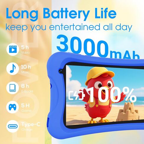 Digiland 7 Inch Kids Tablet ، Android 13 Tablet Tablet with Quad Core ، RAM 4GB+32GB ROM ، 3000MAH ، 2MP+5MP CAMERSS ، أدوات التحكم الوالدية ، مكبرات صوت مزدوجة ، WIFI ، BT 5 مع حالة مقاومة للطفل - Blue in Kuwait
