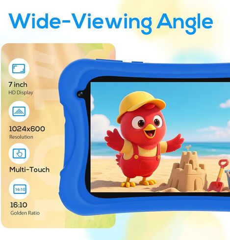Digiland 7 Inch Kids Tablet ، Android 13 Tablet Tablet with Quad Core ، RAM 4GB+32GB ROM ، 3000MAH ، 2MP+5MP CAMERSS ، أدوات التحكم الوالدية ، مكبرات صوت مزدوجة ، WIFI ، BT 5 مع حالة مقاومة للطفل - Blue in Kuwait